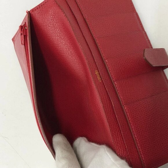 HERMES Bearn Souffle Two fold Long Wallet Courchevel Red/GoldHardware - Picture 9 of 14